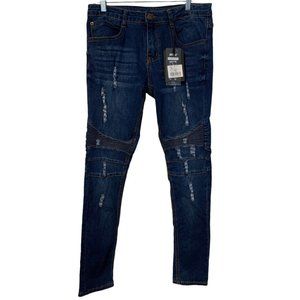 TR Tailored Recreation Premium Mens Distressed Blue Tapered Jeans Size 30 X 32